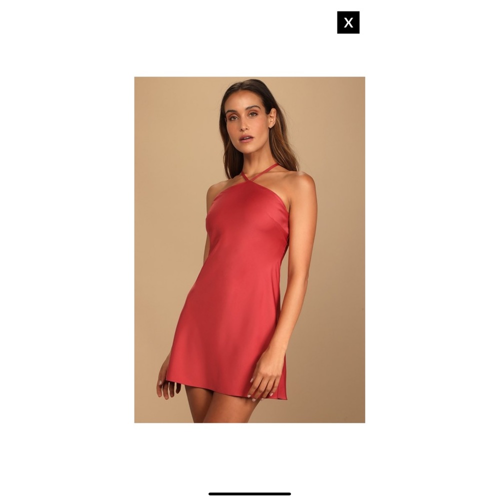 NWT, Size S, Dusty Red Satin Halter Mini